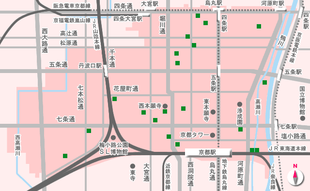 街角の史跡めぐりコース。スポット位置は本文で説明。