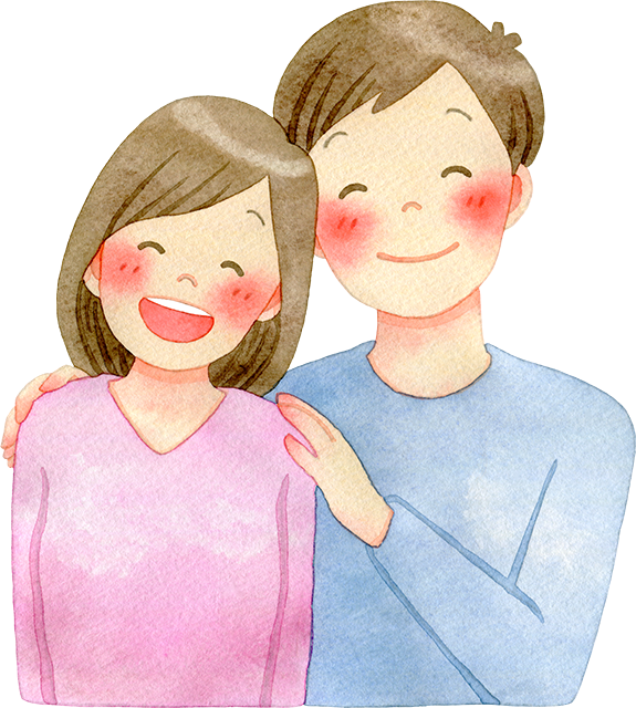 笑顔でよりそう夫婦のイラスト